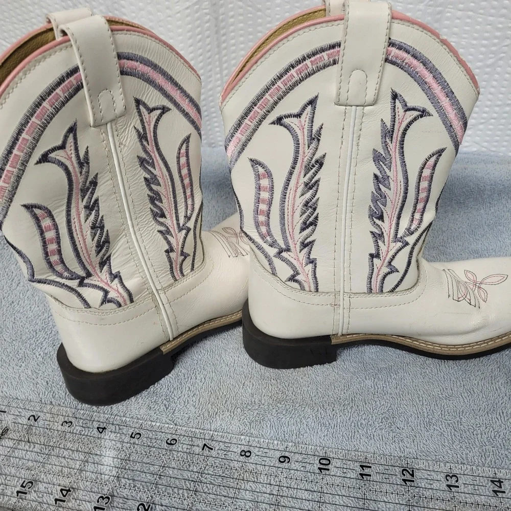 Smoky Mountain Boots Kids White Leather Western‎ Cowboy Boots 3247C Size 1.5 R
